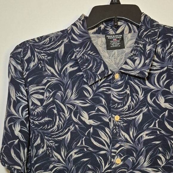 Polo Jeans Co. Ralph Lauren Men Camp Shirt Cotton Knit Button Down Blue XL - Picture 1 of 12